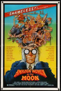7b021 AMAZON WOMEN ON THE MOON 1sh '87 Joe Dante, cool wacky artwork of cast by William Stout!