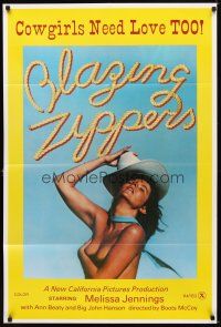7b059 BLAZING ZIPPERS 1sh '74 Boots McCoy directed, Melissa Jennings as sexy cowgirl!