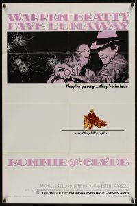 7b070 BONNIE & CLYDE 1sh '67 notorious crime duo Warren Beatty & Faye Dunaway!