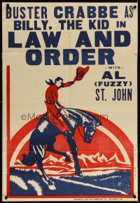 7b085 BUSTER CRABBE 1sh '40s as Billy The Kid in Law & Order, art of cowboy on bronco!