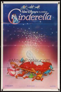 7b109 CINDERELLA 1sh R87 Walt Disney classic romantic musical cartoon, great art of slipper!