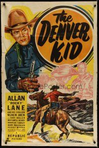 7b141 DENVER KID 1sh '48 cool artwork of cowboy Allan Rocky Lane, western!