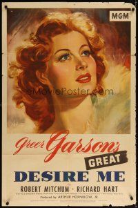 7b143 DESIRE ME 1sh '47 George Cukor, great artwork portrait of beautiful Greer Garson!