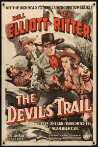 7b148 DEVIL'S TRAIL 1sh '42 cool artwork of Wild Bill Elliott, Tex Ritter, Eileen O'Hearn!