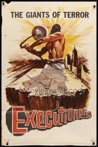 7b197 EXECUTIONERS 1sh '59 WWII death camps, Nuremberg trials, cool really odd artwork!
