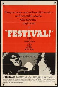 7b219 FESTIVAL 1sh '67 Joan Baez, Bob Dylan, beautiful music & beautiful people!