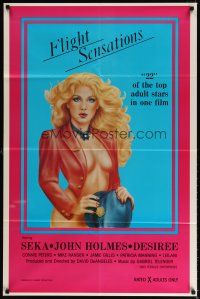 7b230 FLIGHT SENSATIONS 1sh '83 John Holmes, art of sexiest airline hostess by Jeannie Dorsey!