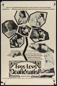 7b240 FREE LOVE CONFIDENTIAL 1sh '67 Yvette Corday, pleasure cults of hippie generation!