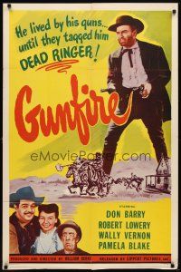 7b282 GUNFIRE 1sh '50 Don Red Barry lived by his guns until they tagged him Dead Ringer!