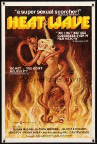 7b300 HEAT WAVE 1sh '77 x-rated, incredible sexy Weston art of naked woman & Devil serpent!