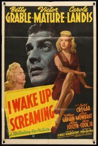 7b001 I WAKE UP SCREAMING 1sh '41 Victor Mature between sexy Betty Grable & Carole Landis!