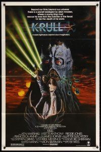 7b442 KRULL 1sh '83 great sci-fi fantasy art of Ken Marshall & Lysette Anthony in monster's hand!