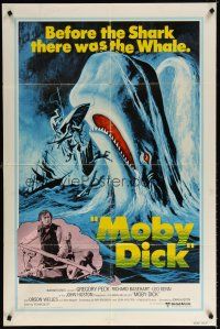 7b567 MOBY DICK 1sh R76 John Huston, great art of Gregory Peck & the giant whale!