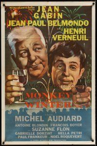 7b572 MONKEY IN WINTER 1sh '63 Henri Verneuil's Un singe en hiver, art of Gabin & Belmondo!