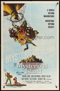7b600 MYSTERIOUS ISLAND 1sh '62 Ray Harryhausen, Jules Verne sci-fi, cool hot-air balloon image!