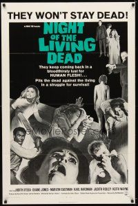 7b619 NIGHT OF THE LIVING DEAD 1sh '68 George Romero zombie classic, they lust for human flesh!