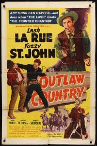 7b640 OUTLAW COUNTRY 1sh '48 Lash La Rue in a dual role as twin brothers, Al 'Fuzzy' St. John
