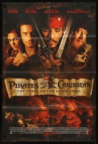 7b668 PIRATES OF THE CARIBBEAN advance DS 1sh '03 Geoffrey Rush, Knightley, Johnny Depp & cast!