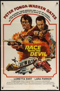 7b704 RACE WITH THE DEVIL style A 1sh '75 Peter Fonda & Warren Oates are burning bridges & rubber!