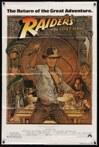 7b706 RAIDERS OF THE LOST ARK 1sh R82 great art of adventurer Harrison Ford by Richard Amsel!