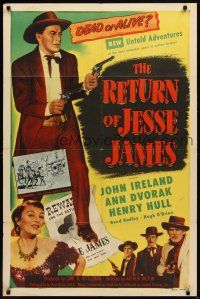 7b715 RETURN OF JESSE JAMES 1sh '50 John Ireland as the outlaw's lookalike, Ann Dvorak!