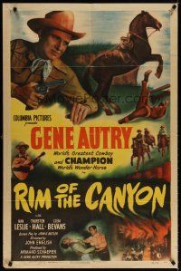 7b723 RIM OF THE CANYON 1sh '49 image of Gene Autry w/gun, Champion the wonder horse!