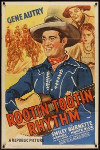 7b732 ROOTIN' TOOTIN' RHYTHM 1sh R44 singing cowboy Gene Autry, Smiley Burnette!