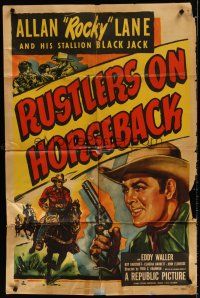 7b738 RUSTLERS ON HORSEBACK 1sh '50 cool artwork of cowboy Allan 'Rocky' Lane!