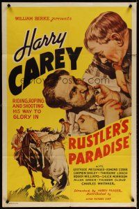 7b739 RUSTLER'S PARADISE 1sh R47 Harry Carey riding, roping, and shooting his way to glory!