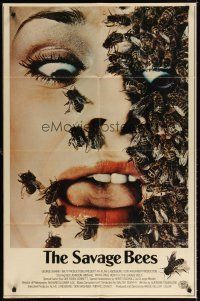 7b749 SAVAGE BEES 1sh '76 terrifying horror image of bees crawling on girl's face!