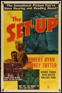 7b764 SET-UP style A 1sh '49 great image of boxer Robert Ryan fighting in the ring, Robert Wise!