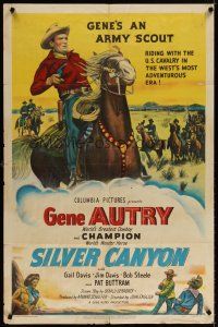 7b783 SILVER CANYON 1sh '51 cool artwork of cowboy Gene Autry with gun & Champion!