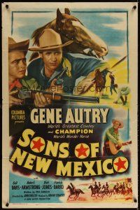 7b805 SONS OF NEW MEXICO 1sh '49 cool artwork image of Gene Autry with gun by Champion!