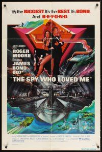 7b813 SPY WHO LOVED ME 1sh '77 cool artwork of Roger Moore as James Bond by Bob Peak!