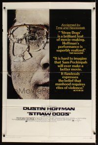 7b836 STRAW DOGS style C 1sh '72 Sam Peckinpah, c/u of Dustin Hoffman with broken glasses!