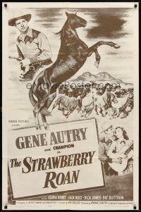 7b838 STRAWBERRY ROAN 1sh R63 great art of Gene Autry, Gloria Henry & Champion!