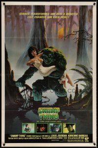 7b852 SWAMP THING 1sh '82 Wes Craven, Richard Hescox art of him holding sexy Adrienne Barbeau!