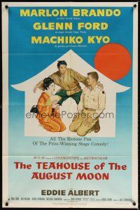 7b869 TEAHOUSE OF THE AUGUST MOON 1sh '56 art of Asian Marlon Brando, Glenn Ford & Machiko Kyo!