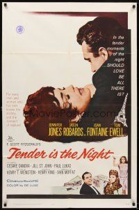 7b878 TENDER IS THE NIGHT 1sh '61 romantic close up of Jennifer Jones & Jason Robards Jr.!