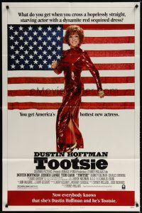 7b901 TOOTSIE style B 1sh '82 full-length Dustin Hoffman in drag by American flag!