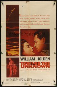 7b906 TOWARD THE UNKNOWN 1sh '56 William Holden & Virginia Leith in sci-fi space travel!