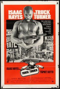 7b915 TRUCK TURNER 1sh '74 AIP, cool image of bounty hunter Isaac Hayes with gun!