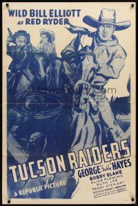 7b917 TUCSON RAIDERS 1sh R48 Wild Bill Elliott & Gabby Hayes in Arizona, cool art!