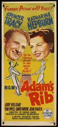 7c425 ADAM'S RIB Aust daybill '49 husband & wife Spencer Tracy & Katharine Hepburn are lawyers!