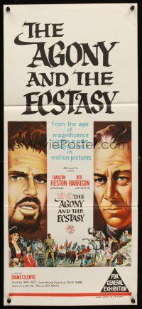 7c432 AGONY & THE ECSTASY roadshow style Aust daybill '65 art of Charlton Heston & Rex Harrison!