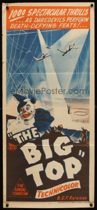 7c476 BIG TOP Aust daybill '44 cool art of circus clown & trapeze act!