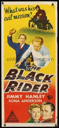 7c479 BLACK RIDER Aust daybill '54 English crime, Jimmy Hanley, what was his evil mission?