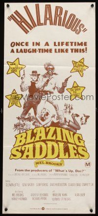 7c480 BLAZING SADDLES Aust daybill '74 classic Mel Brooks western, wacky different art!