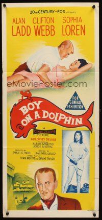 7c487 BOY ON A DOLPHIN Aust daybill '57 art of Alan Ladd & sexiest Sophia Loren!