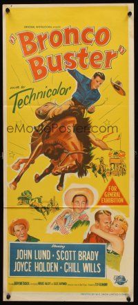 7c491 BRONCO BUSTER Aust daybill '52 directed by Budd Boetticher, art of rodeo cowboy on horse!